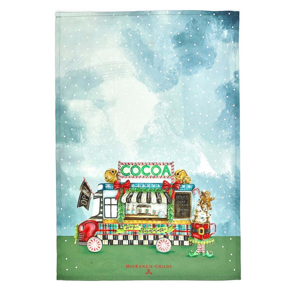 NEW Mackenzie-Childs Hot Cocoa Food Truck Kitchen Dish Towel 18x26 Cotton